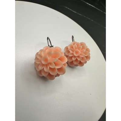 Vintage 90s Peach Coral Flower Resin Petal Dangle Earrings Women's Jewelry - Thumbnail 7