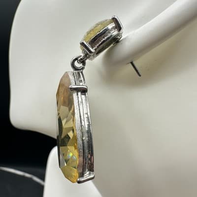 Vintage 90s Silver Tone Glass Drop Earrings Statement Women's Classic Jewelry - Thumbnail 4
