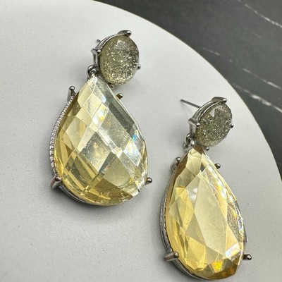 Vintage 90s Silver Tone Glass Drop Earrings Statement Women's Classic Jewelry - Thumbnail 9