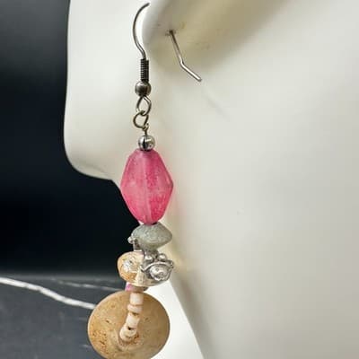 Vintage 90s Silver Tone Beaded Drop Earrings Boho Women's Classic Jewelry - Thumbnail 6