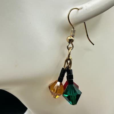 Vintage 90s Gold Tone Faceted Beaded Drop Earrings Women's Classic Jewelry - Thumbnail 4