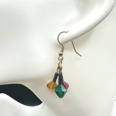 Vintage 90s Gold Tone Faceted Beaded Drop Earrings Women's Classic Jewelry - Thumbnail 2