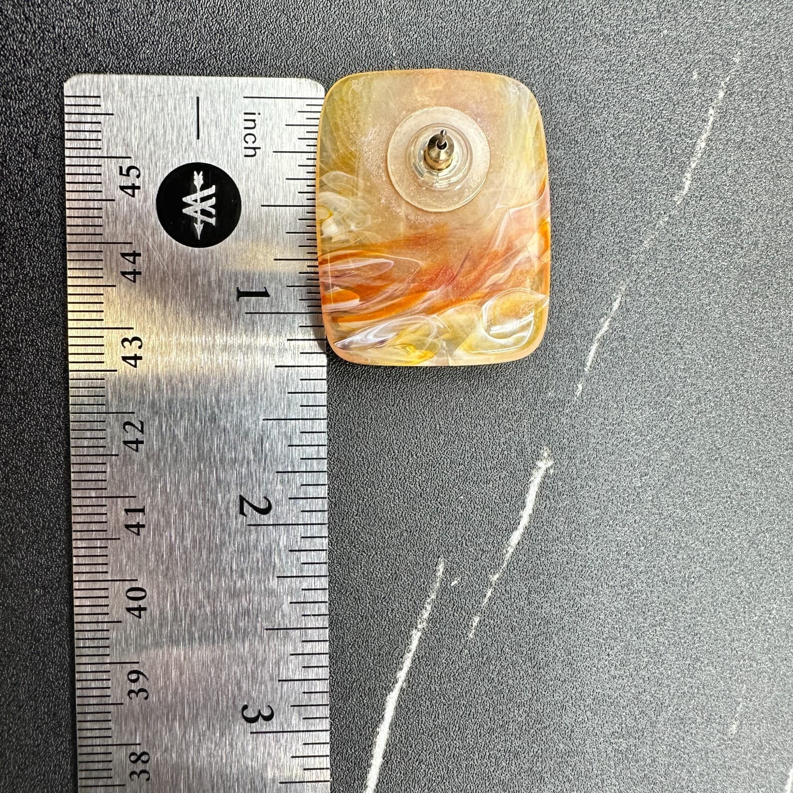 Vintage 90s Amber Peach Swirl Rectangle Stud Earrings Women's Classic Jewelry - Thumbnail 11