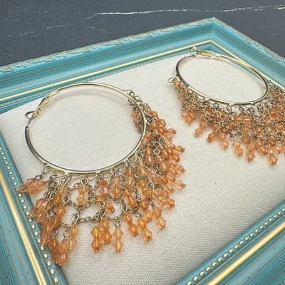 Peach Silver Checkerboard Drop Earrings Silver Tone Geometric Mosaic Dangle - Thumbnail 3