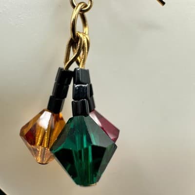 Vintage 90s Gold Tone Faceted Beaded Drop Earrings Women's Classic Jewelry - Thumbnail 3