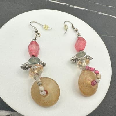 Vintage 90s Silver Tone Beaded Drop Earrings Boho Women's Classic Jewelry - Thumbnail 8