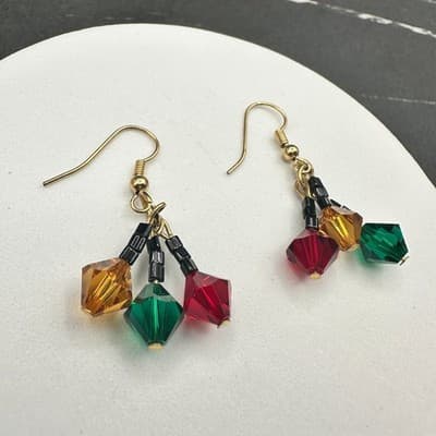 Vintage 90s Gold Tone Faceted Beaded Drop Earrings Women's Classic Jewelry - Thumbnail 7