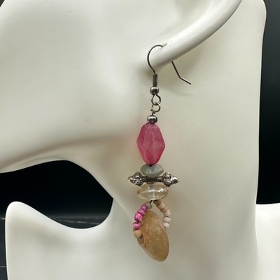 Vintage 90s Silver Tone Beaded Drop Earrings Boho Women's Classic Jewelry - Thumbnail 4