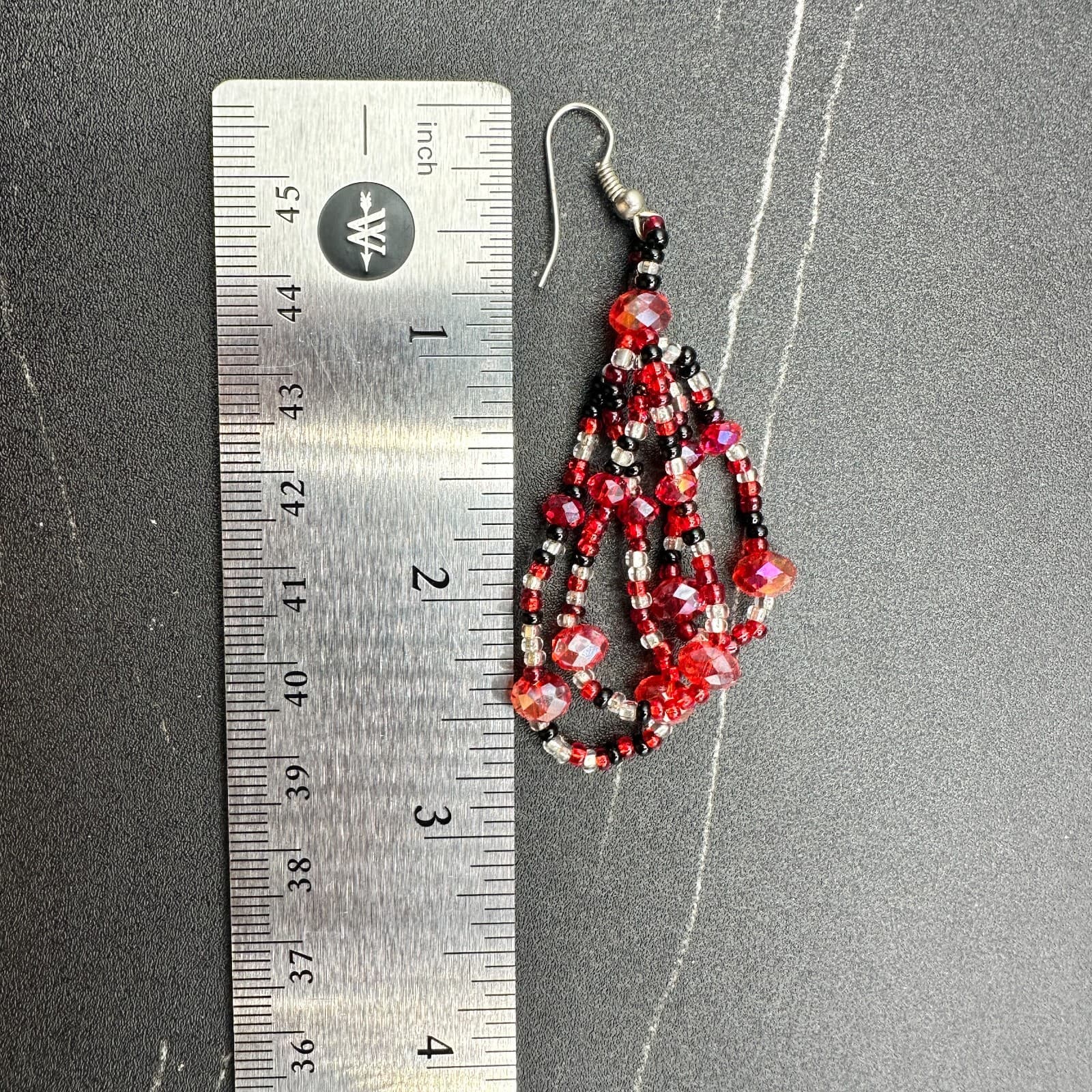 Contemporary Red Plastic Glass Faceted Beaded Dangle Spiral French Wire Earrings - Thumbnail 10