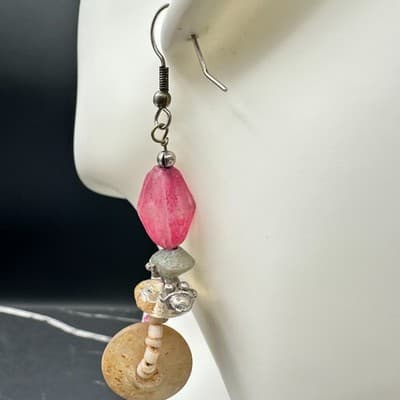 Vintage 90s Silver Tone Beaded Drop Earrings Boho Women's Classic Jewelry - Thumbnail 5