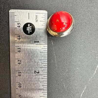 Vintage Gold-Tone Classic Red Dome Cabochon Red Coral Stud Clip-On Earrings - Thumbnail 8