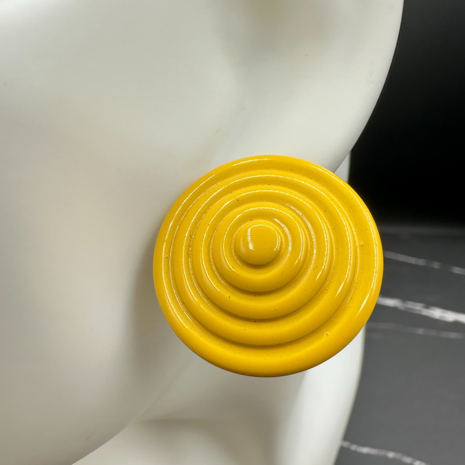 Vintage Yellow Aluminium Coated Concentric Swirl Spiral Post Dangle Earrings - Thumbnail 3