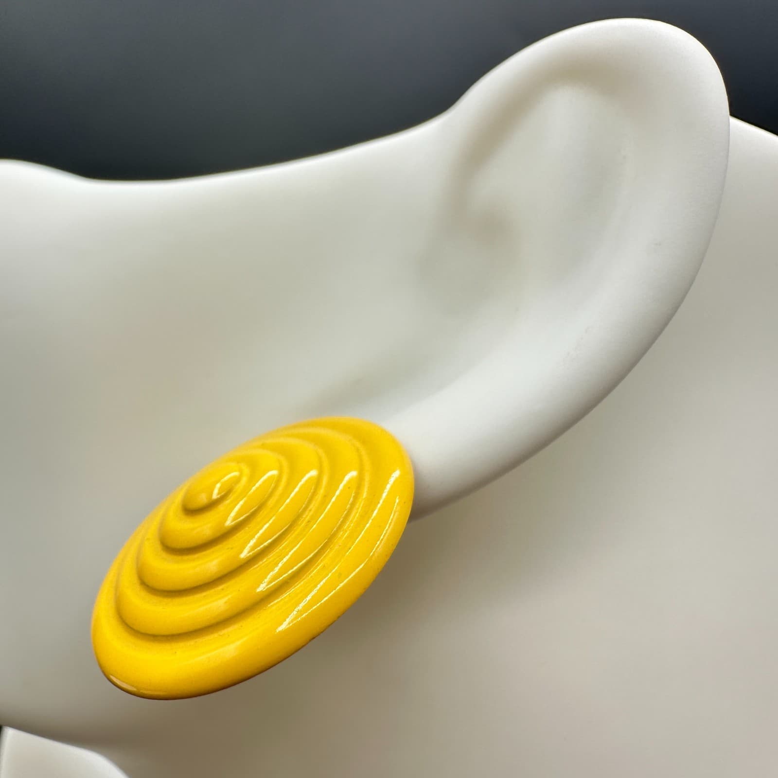 Vintage Yellow Aluminium Coated Concentric Swirl Spiral Post Dangle Earrings - Thumbnail 4