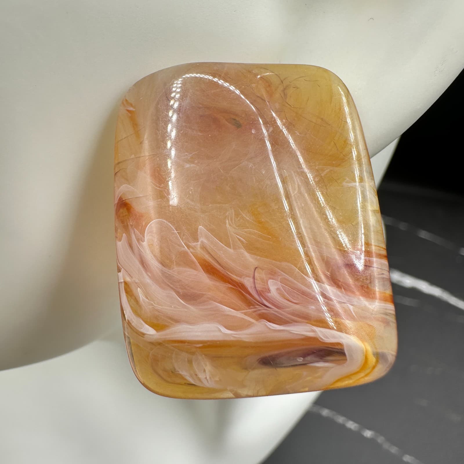 Vintage 90s Amber Peach Swirl Rectangle Stud Earrings Women's Classic Jewelry - Thumbnail 6