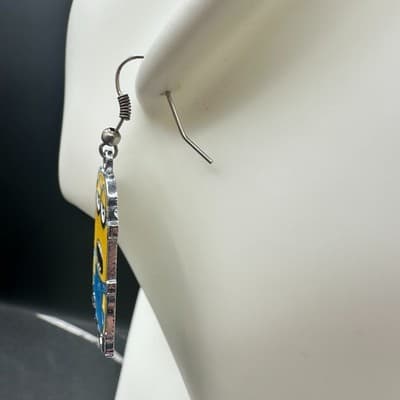 VTG Gold Tone Drop Earrings Yellow Amber Faceted Stone Round Dangle Post - Thumbnail 4