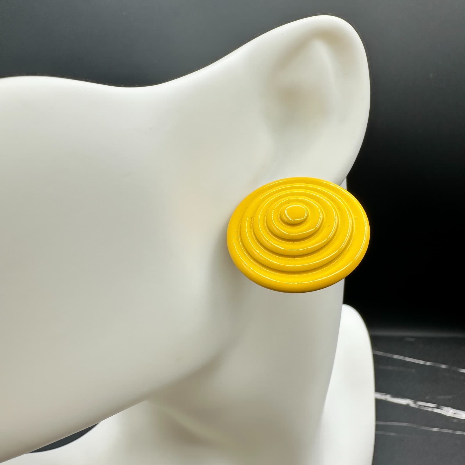 Vintage Yellow Aluminium Coated Concentric Swirl Spiral Post Dangle Earrings - Thumbnail 2