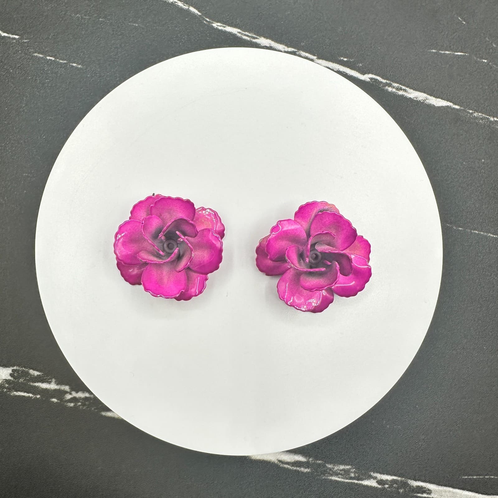 VTG Long Drop Earrings Purple Layered Flower Faceted Bead Silver Tone Dangle - Thumbnail 7