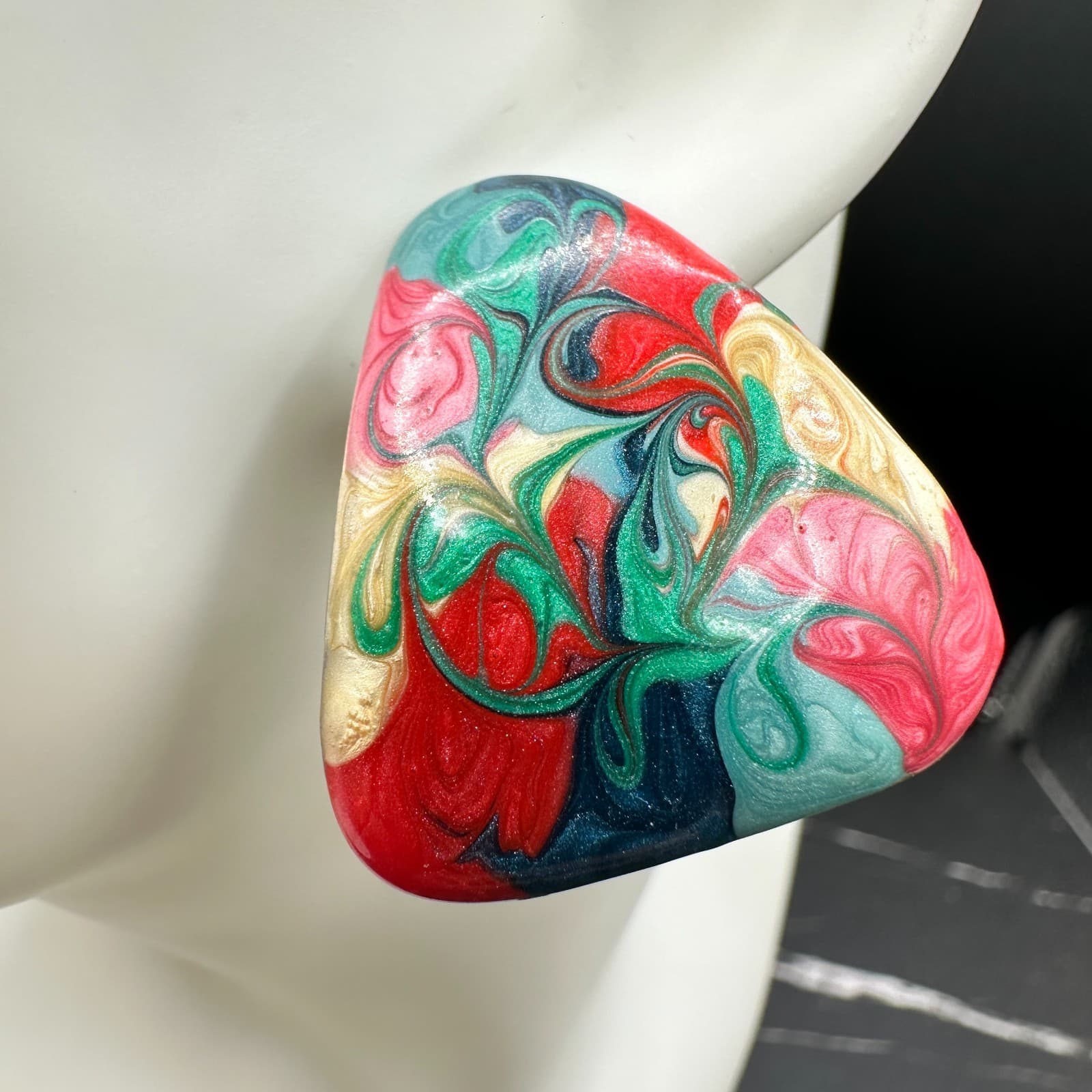 Vintage Multicolor Swirled Shimmer Marbled Abstract Post Screw-Back Earrings - Thumbnail 2