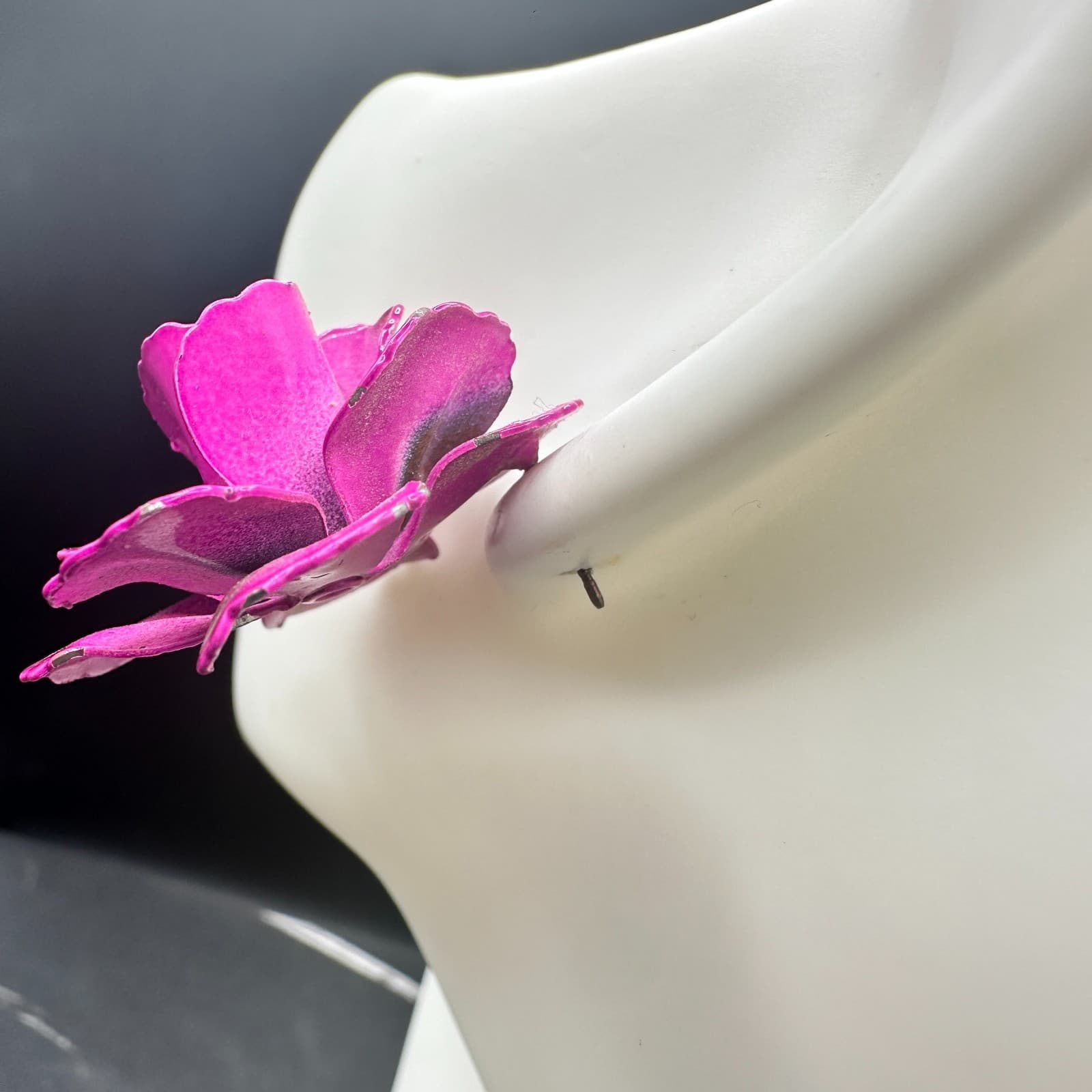 VTG Long Drop Earrings Purple Layered Flower Faceted Bead Silver Tone Dangle - Thumbnail 5