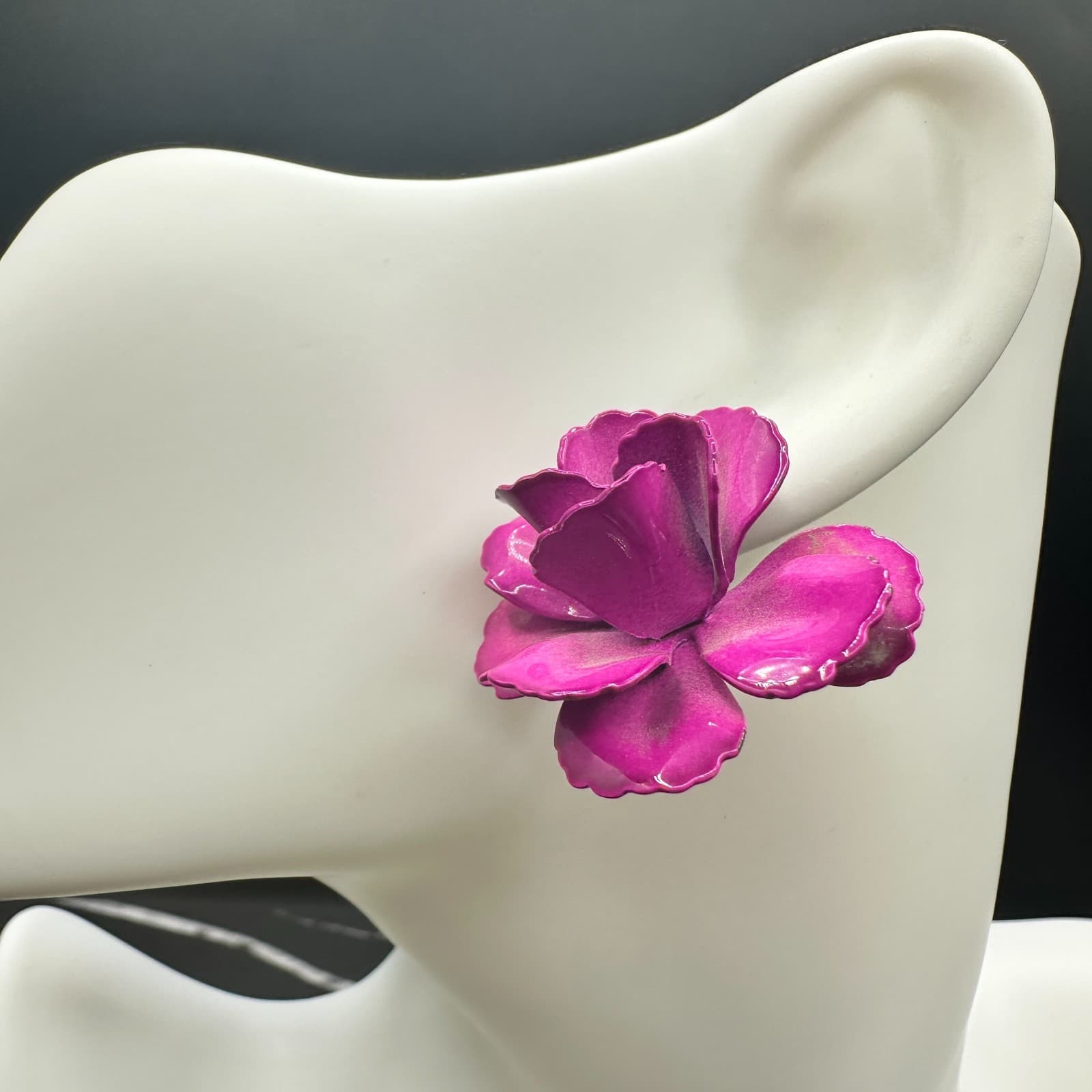 VTG Long Drop Earrings Purple Layered Flower Faceted Bead Silver Tone Dangle - Thumbnail 3