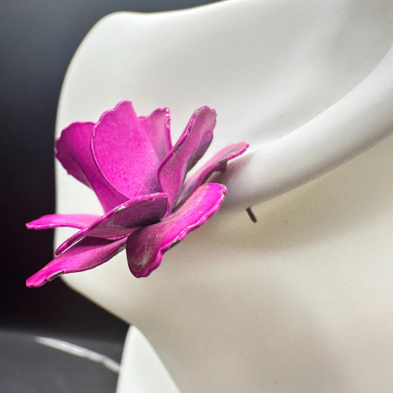 VTG Long Drop Earrings Purple Layered Flower Faceted Bead Silver Tone Dangle - Thumbnail 4