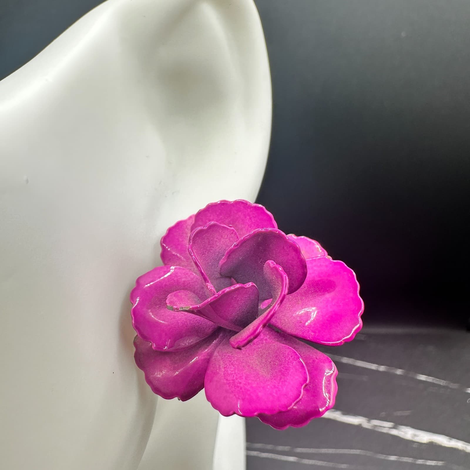 VTG Long Drop Earrings Purple Layered Flower Faceted Bead Silver Tone Dangle - Thumbnail 6