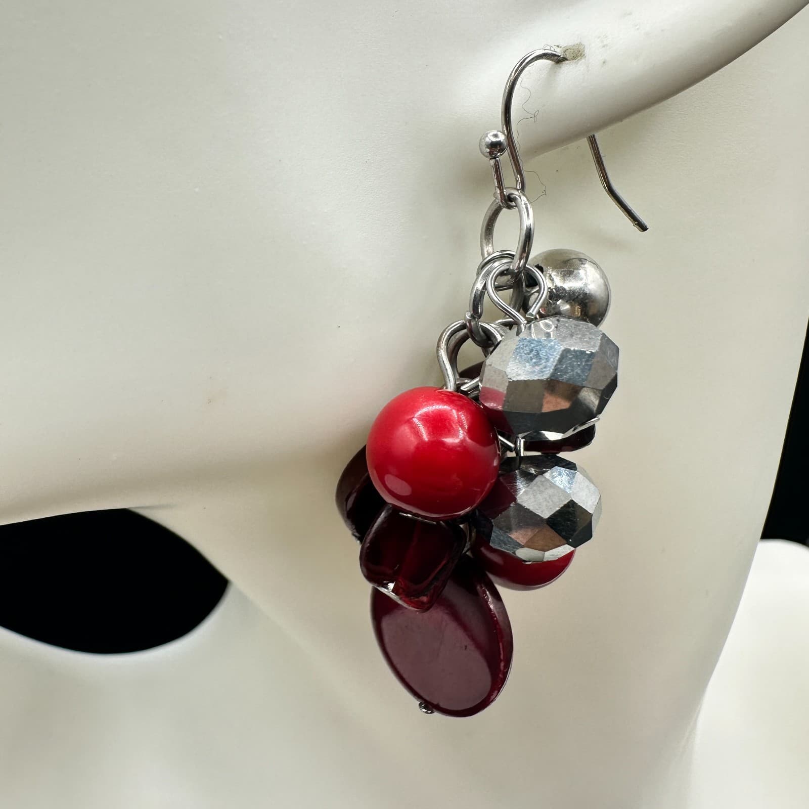 Vintage Womens Silver Tone Multicolor Plastic Beaded Beauty Dangle/Drop Earrings - Thumbnail 3
