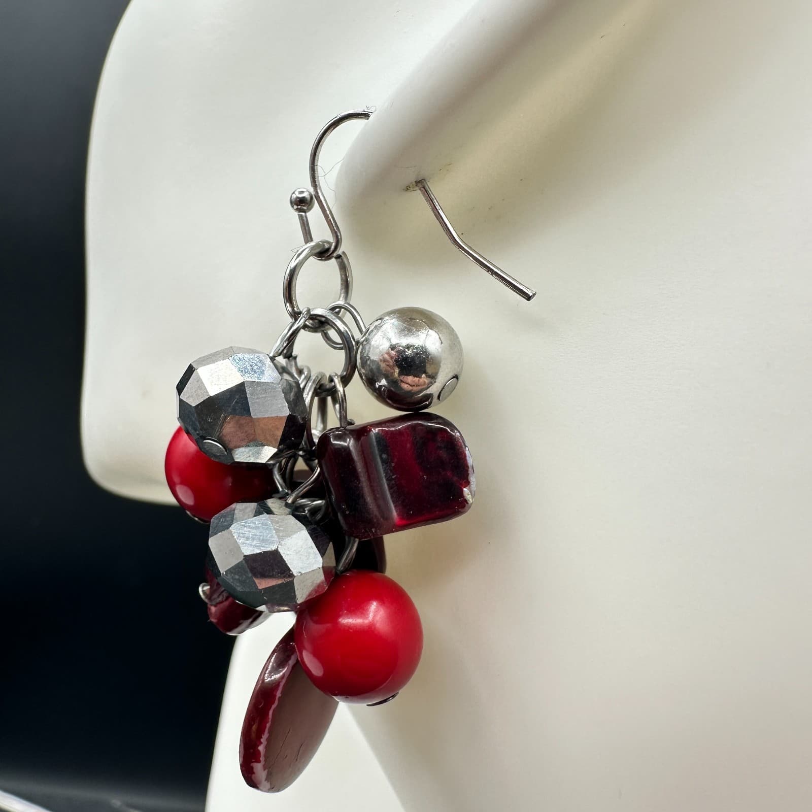Vintage Womens Silver Tone Multicolor Plastic Beaded Beauty Dangle/Drop Earrings - Thumbnail 4