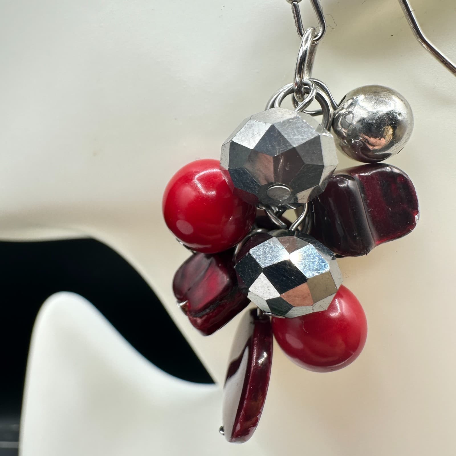 Vintage Womens Silver Tone Multicolor Plastic Beaded Beauty Dangle/Drop Earrings - Thumbnail 5