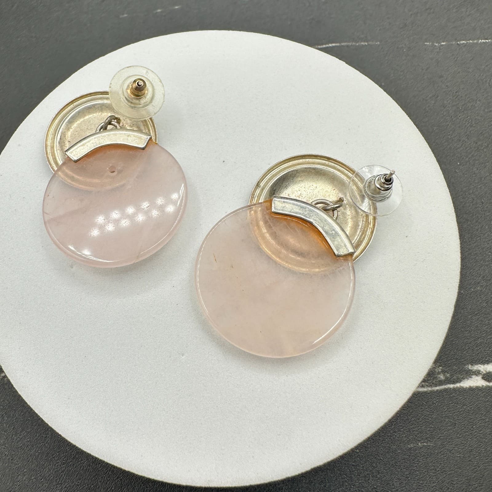 Modern Two-Tone Classic Fashion Aluminium Glass Rose Quartz Drop Stud Earrings - Thumbnail 5