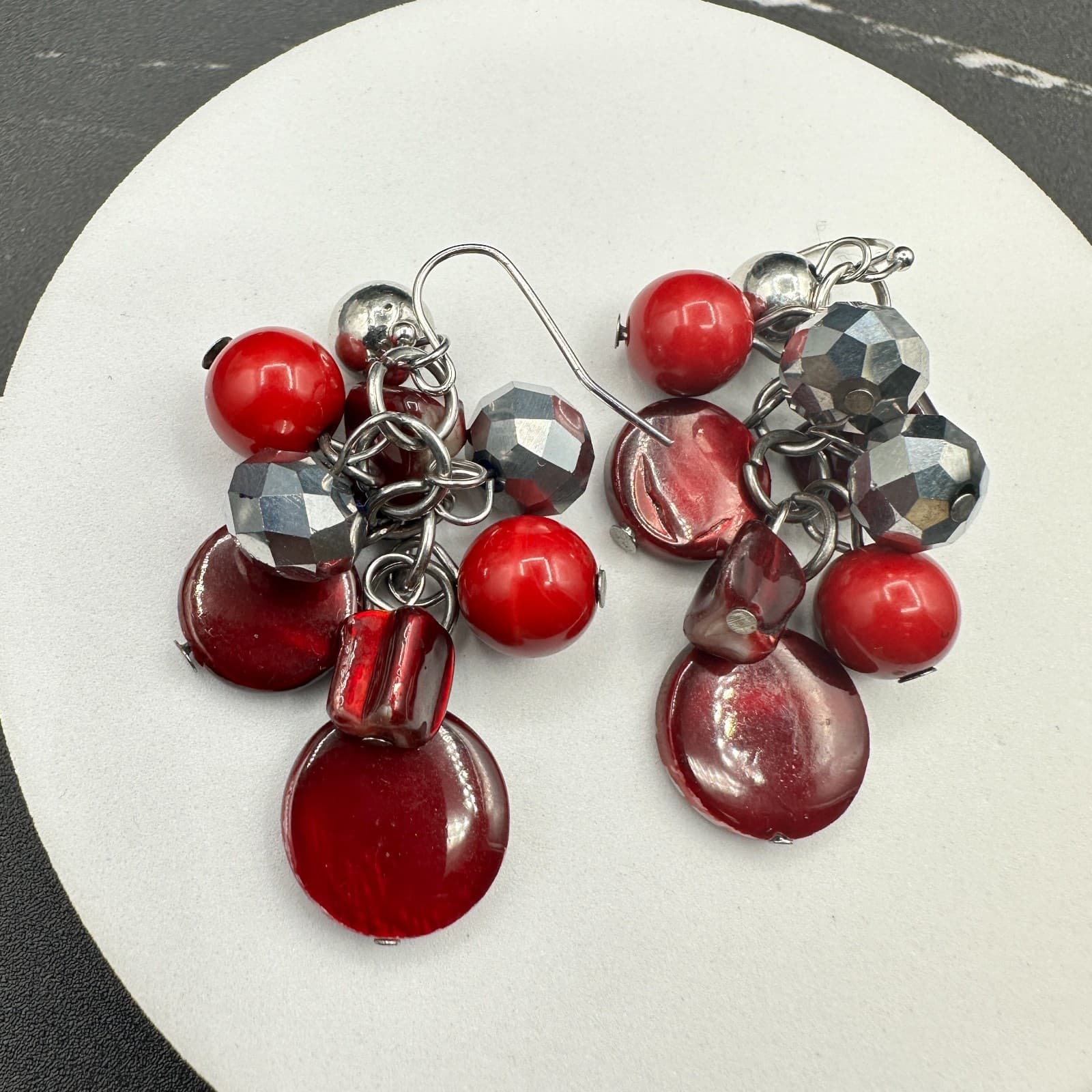 Vintage Womens Silver Tone Multicolor Plastic Beaded Beauty Dangle/Drop Earrings - Thumbnail 7