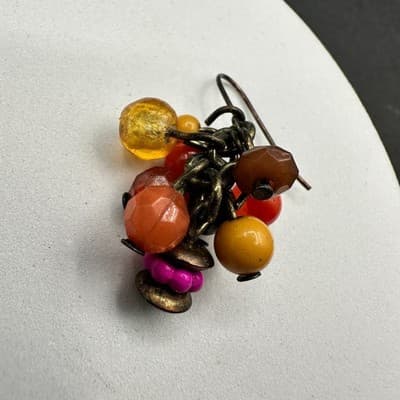 Boho Multicolor Erica Zap Plastic Glass Bead Cluster Dangle Hook Earrings - Thumbnail 9