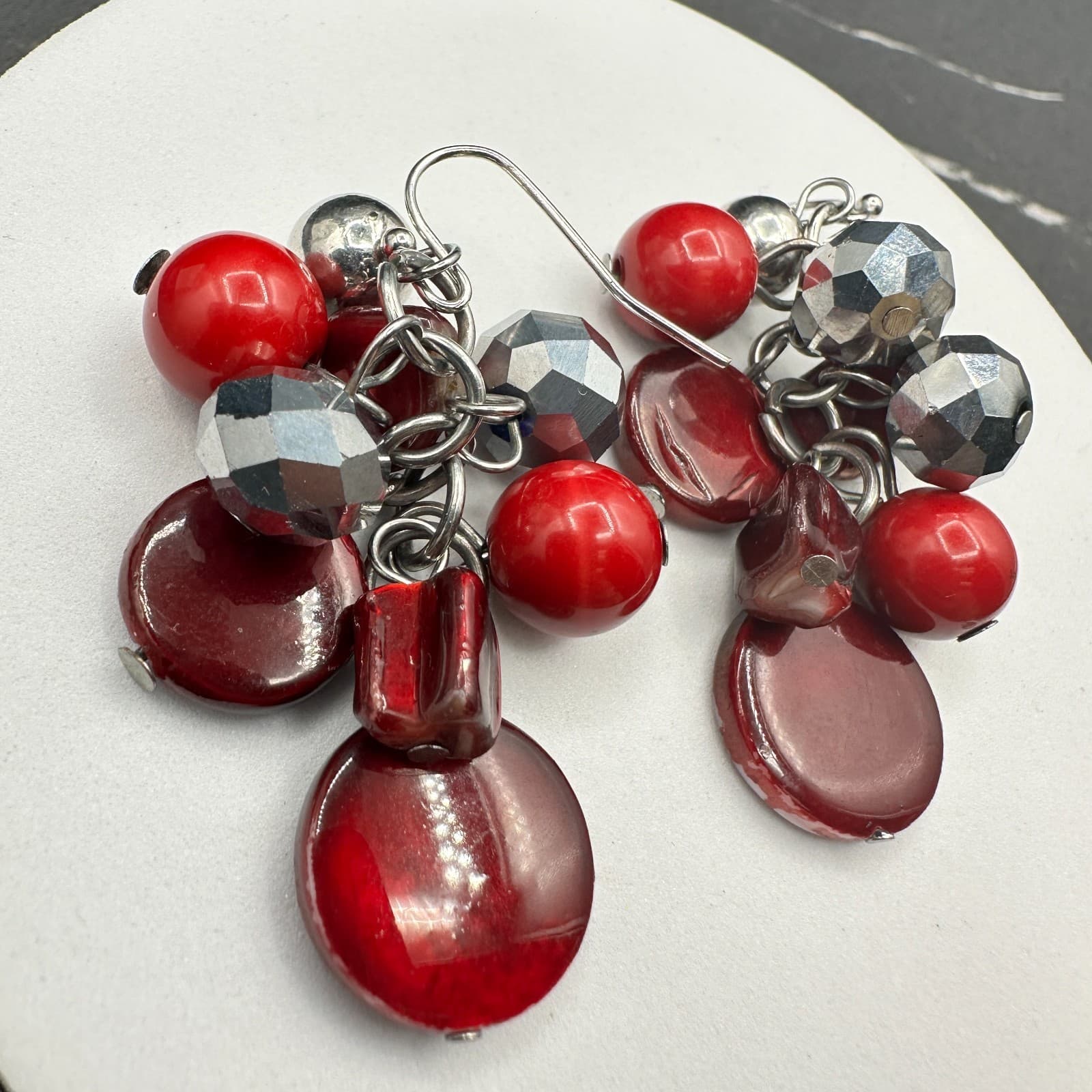 Vintage Womens Silver Tone Multicolor Plastic Beaded Beauty Dangle/Drop Earrings - Thumbnail 8