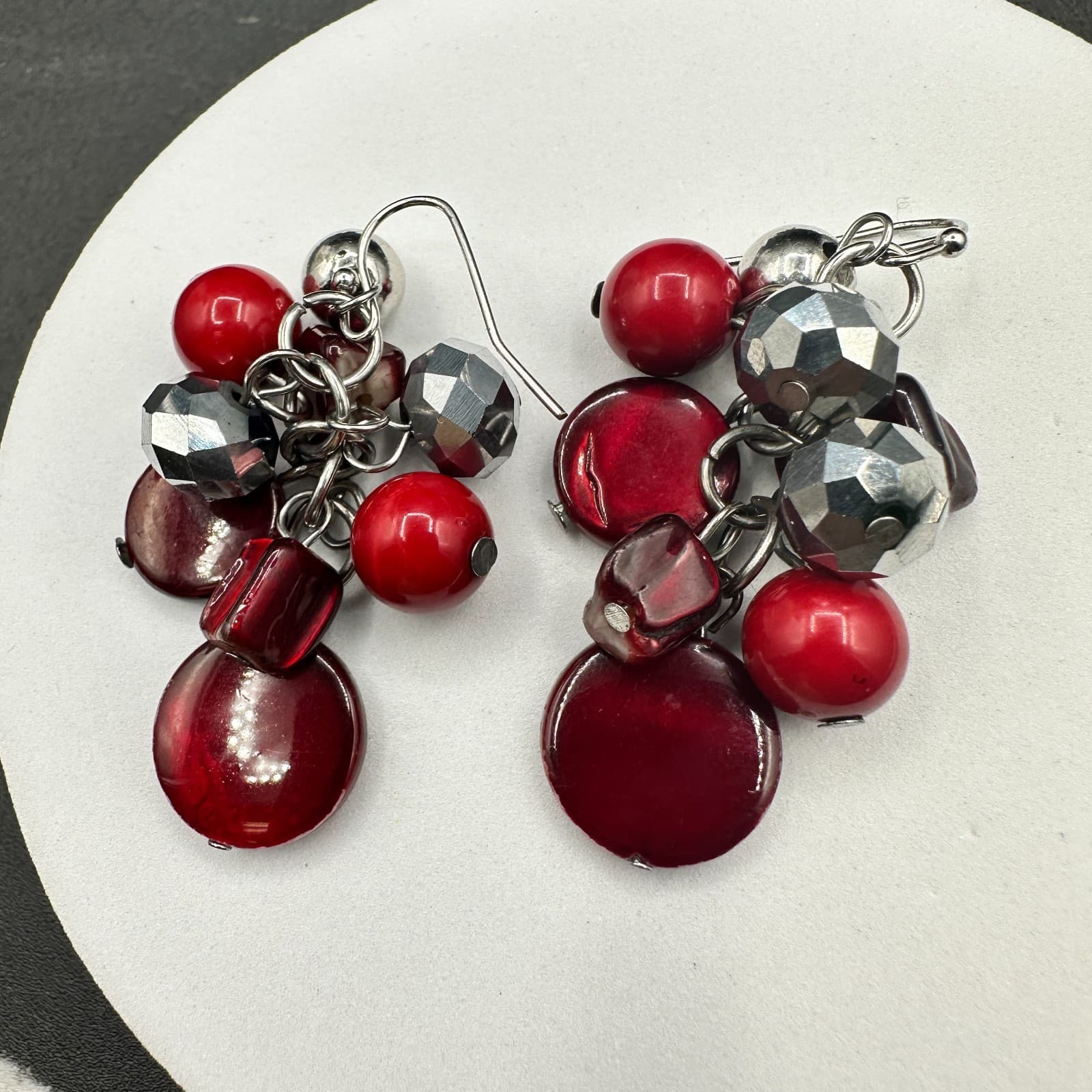 Vintage Womens Silver Tone Multicolor Plastic Beaded Beauty Dangle/Drop Earrings - Thumbnail 9
