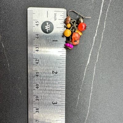 Boho Multicolor Erica Zap Plastic Glass Bead Cluster Dangle Hook Earrings - Thumbnail 10