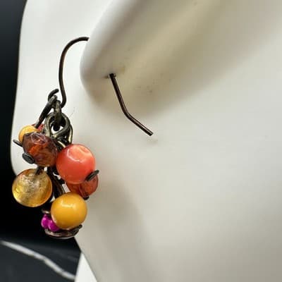 Boho Multicolor Erica Zap Plastic Glass Bead Cluster Dangle Hook Earrings - Thumbnail 5