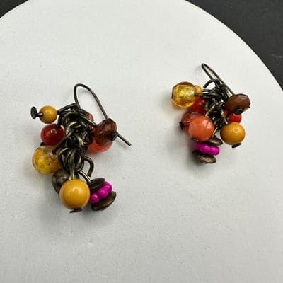 Boho Multicolor Erica Zap Plastic Glass Bead Cluster Dangle Hook Earrings - Thumbnail 7
