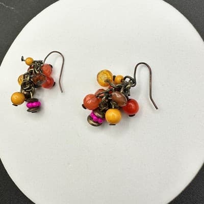 Boho Multicolor Erica Zap Plastic Glass Bead Cluster Dangle Hook Earrings - Thumbnail 8