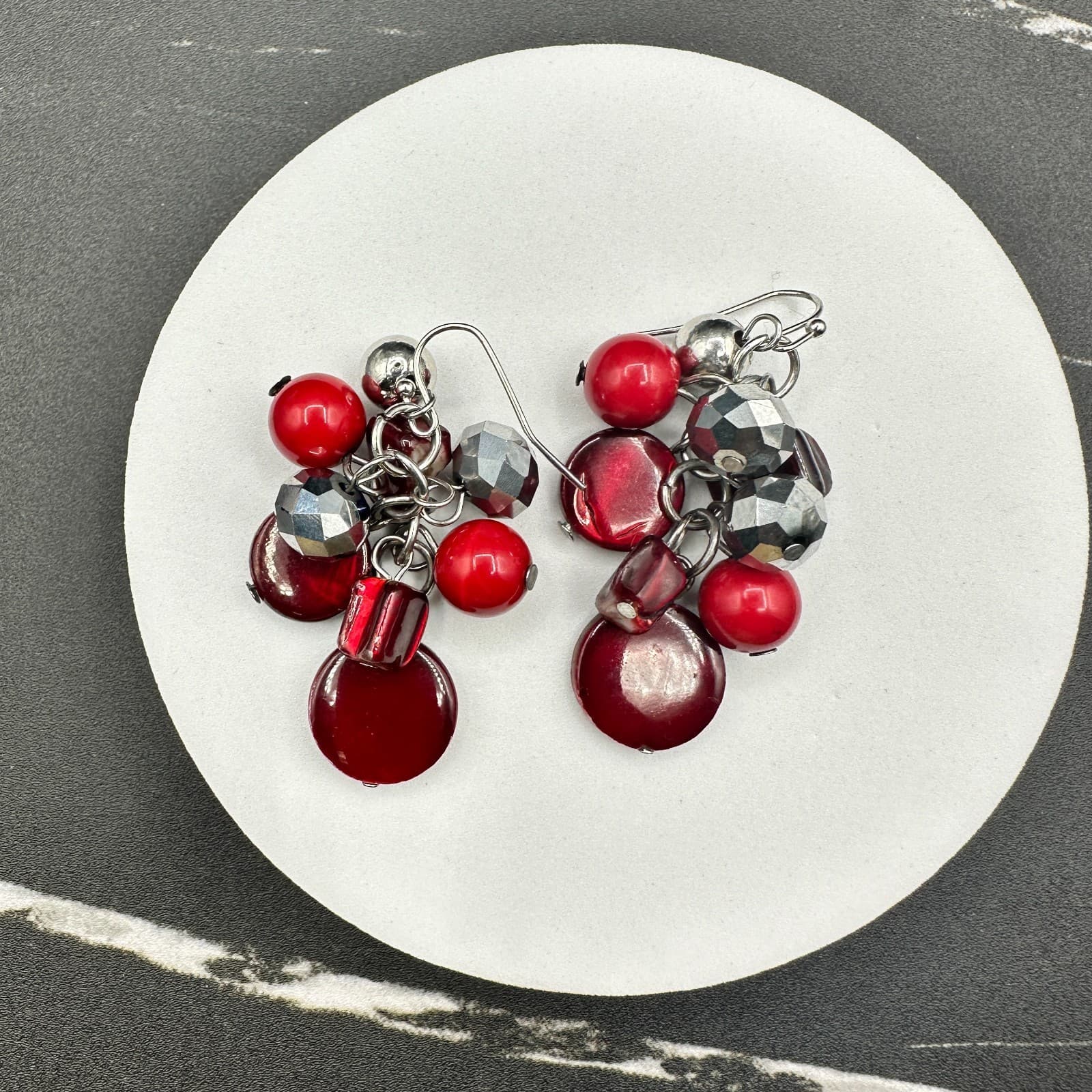 Vintage Womens Silver Tone Multicolor Plastic Beaded Beauty Dangle/Drop Earrings - Thumbnail 6