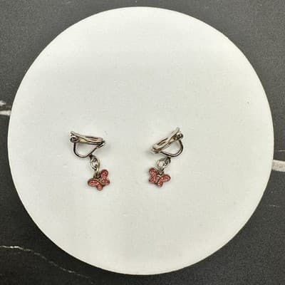 Vintage Women's Silver Tone Red Glitter Butterfly Clip On Beauty Dangle Earrings - Thumbnail 6