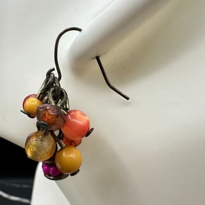 Boho Multicolor Erica Zap Plastic Glass Bead Cluster Dangle Hook Earrings - Thumbnail 4