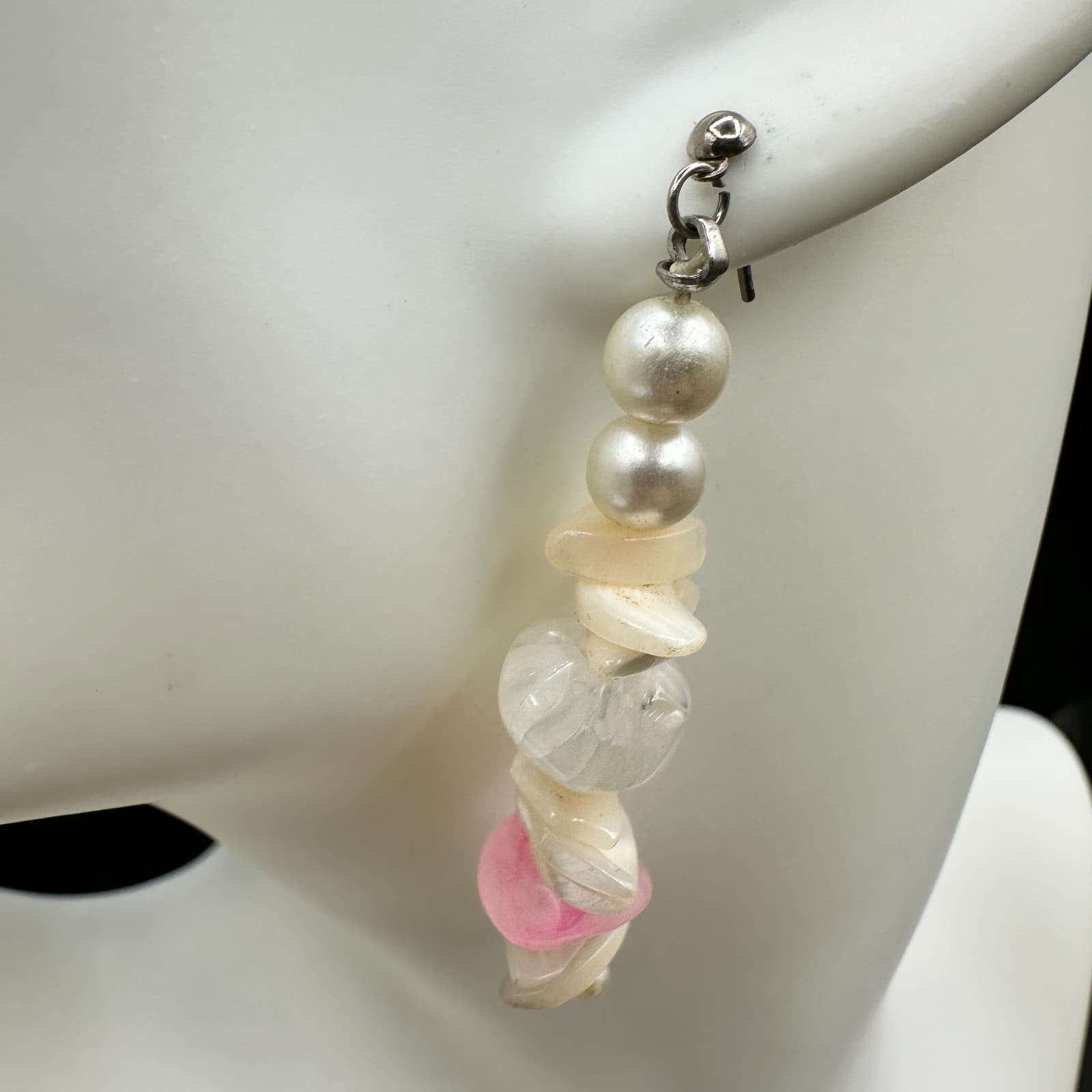Vintage Handmade Women's Multi Mother Of Pearl Glass Fashion Dangle Earrings - Thumbnail 3