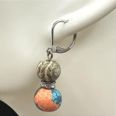 Bohemian Millefiori Rhinestone Clay Beaded Dangle Drop Leverback Earrings - Thumbnail 2