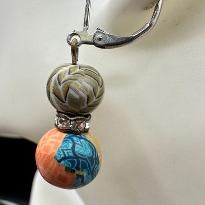 Bohemian Millefiori Rhinestone Clay Beaded Dangle Drop Leverback Earrings - Thumbnail 6