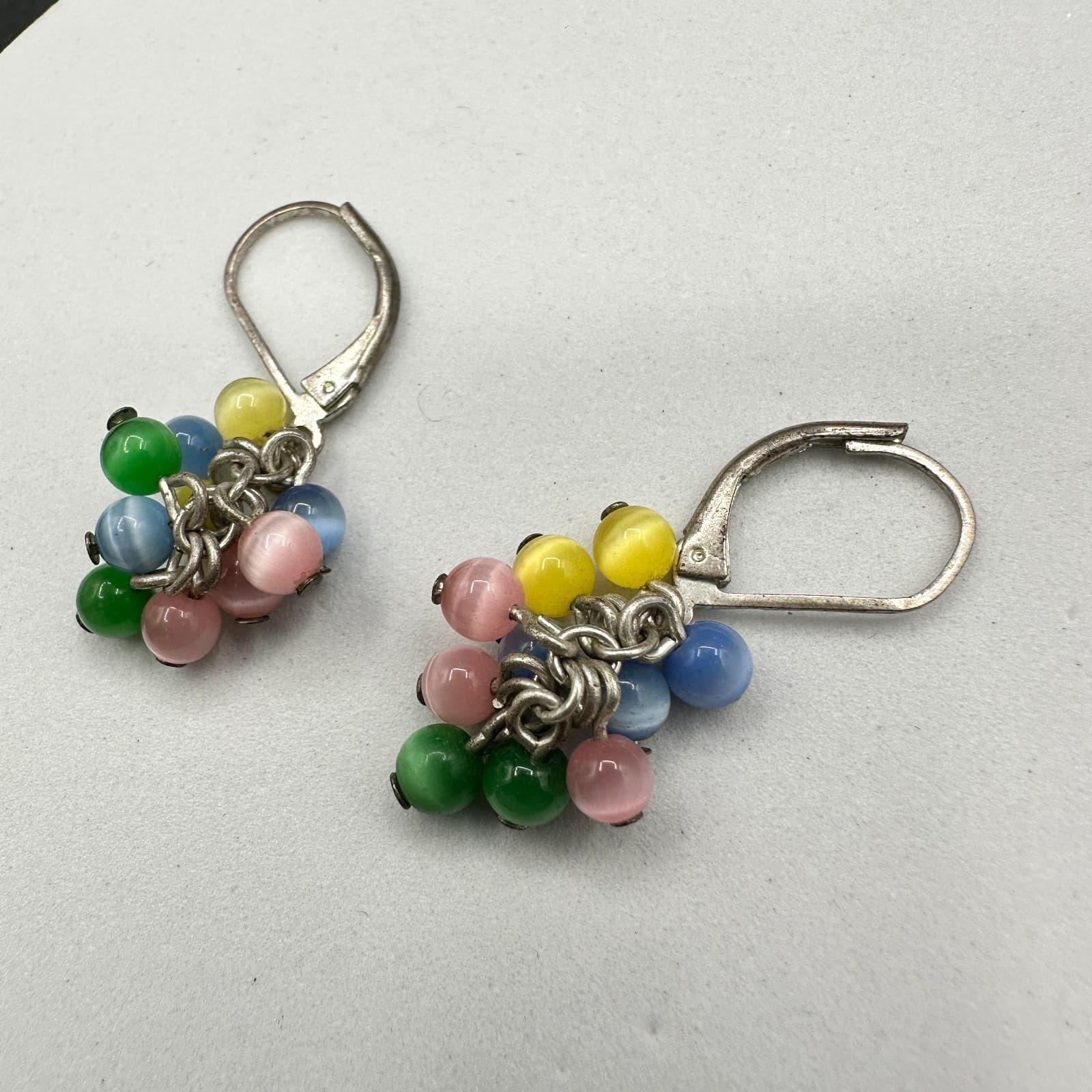 Vintage Women's Silver Tone Multicolor Glass Beaded Beauty Dangle/Drop Earrings - Thumbnail 9