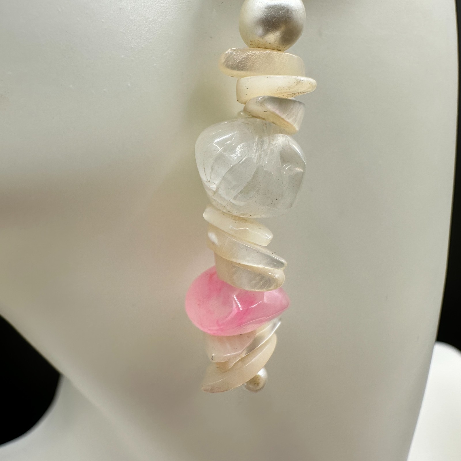 Vintage Handmade Women's Multi Mother Of Pearl Glass Fashion Dangle Earrings - Thumbnail 4