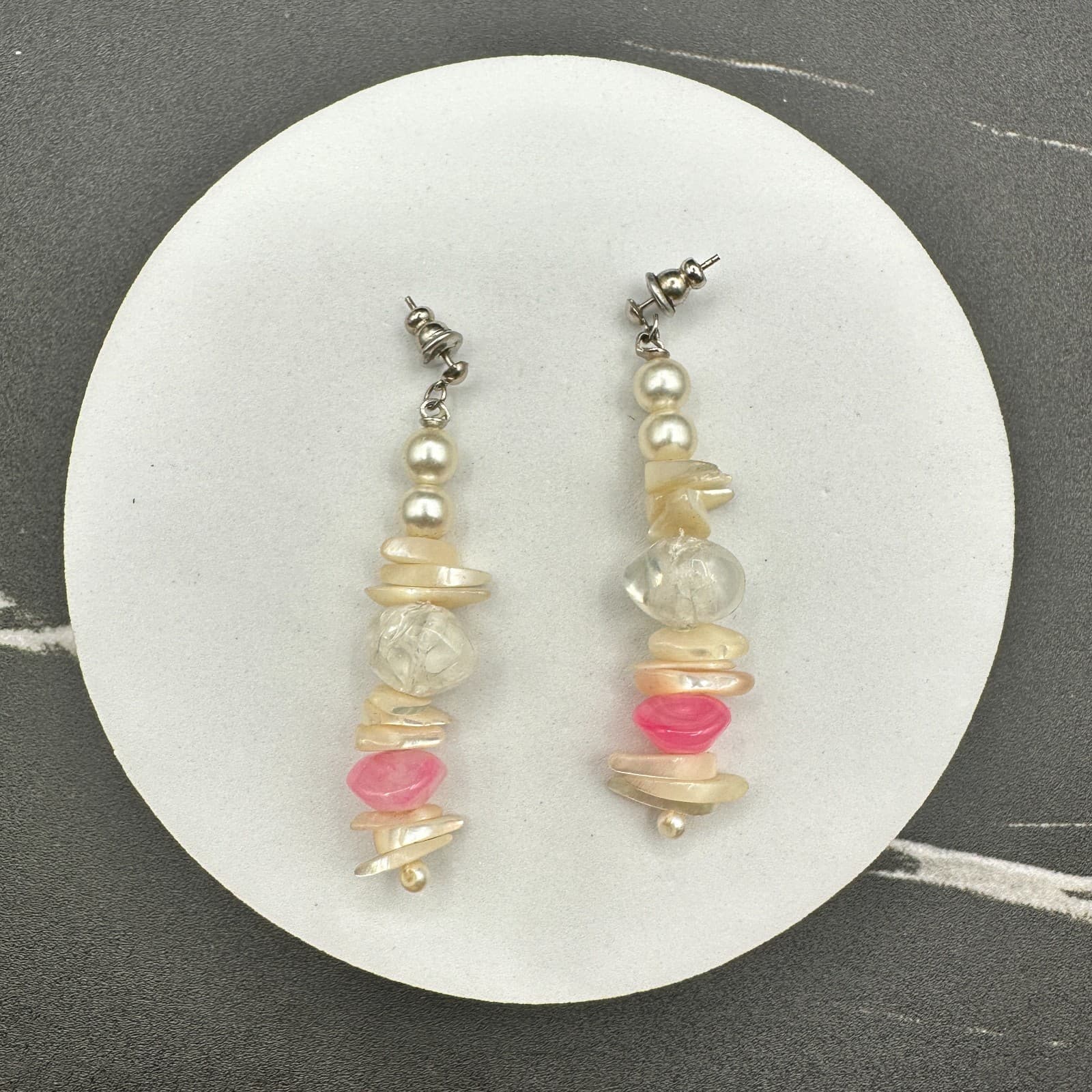 Vintage Handmade Women's Multi Mother Of Pearl Glass Fashion Dangle Earrings - Thumbnail 7
