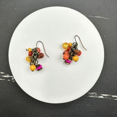 Boho Multicolor Erica Zap Plastic Glass Bead Cluster Dangle Hook Earrings - Thumbnail 6