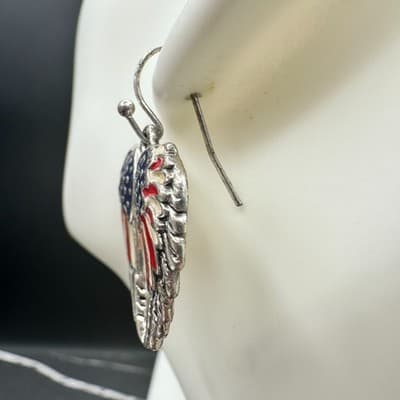 Vintage 90s Angel Wings Patriotic Dangle Earrings Women's Classic Jewelry - Thumbnail 5