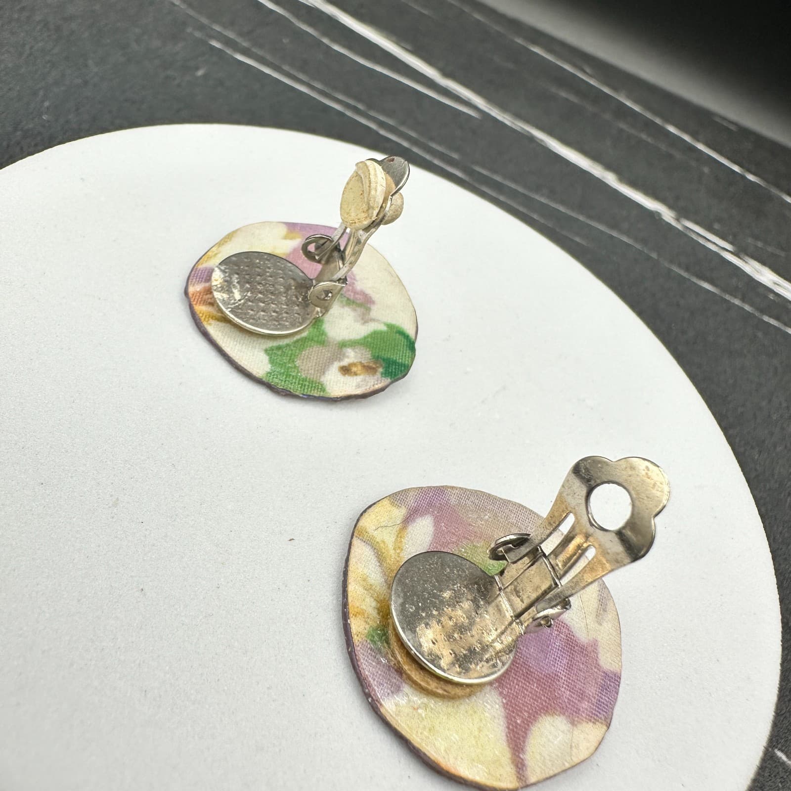 Vintage Handmade Women's Multicolor Tie Dye Floral Fabric Button Stud Earrings - Thumbnail 8